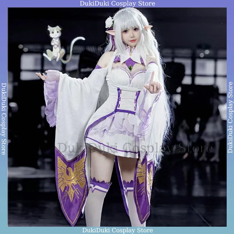 

Re Zero Kara Hajimeru Isekai Seikatsu Emilia Cosplay Costumes Women Anime Wig Dress Headdress Full Set Halloween Party Carnival