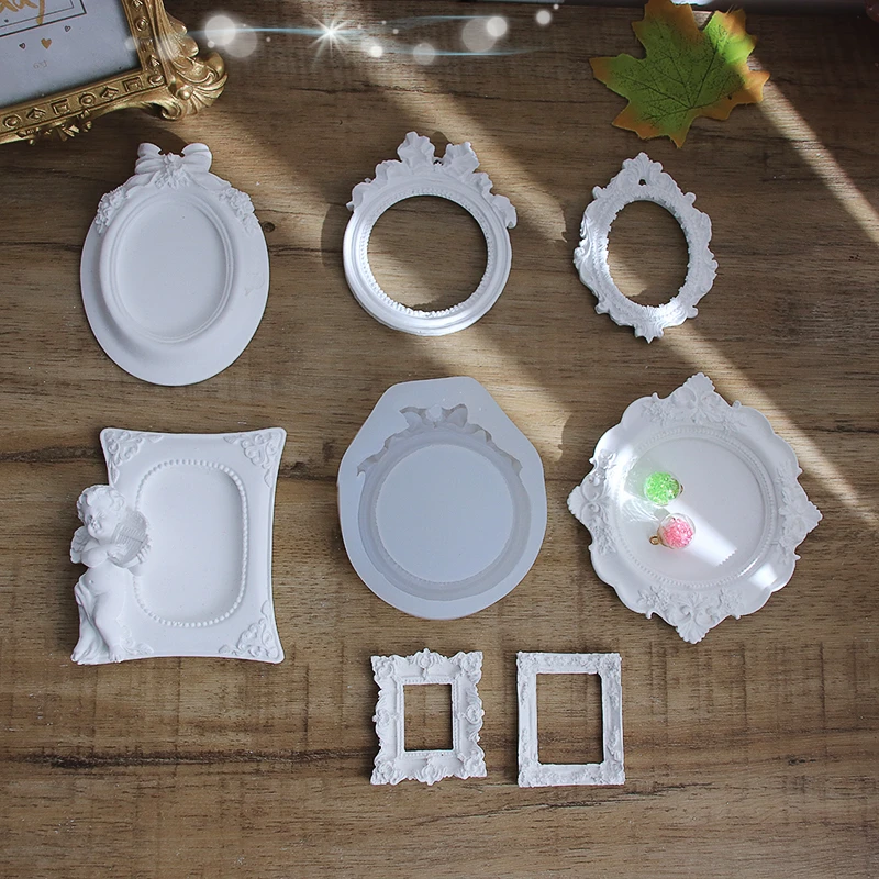 European-style Retor Palace Mirror Frame Carved Photo Frame Mold Aromatherapy Gypsum Epoxy Resin Candle Holder Mold