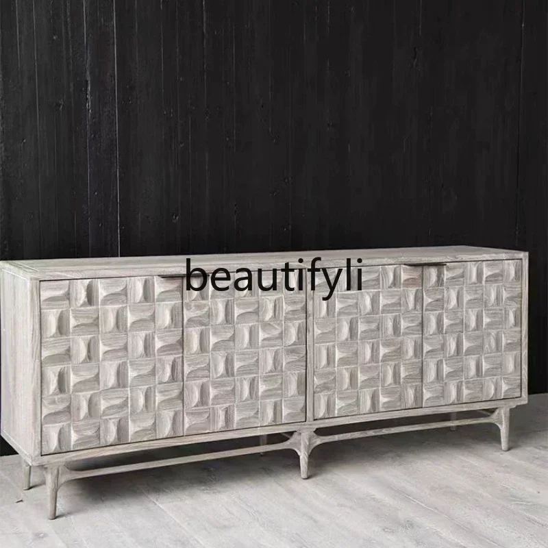 

American retro solid wood, French medieval classical decorative cabinet, living room engraved entrance cabinet2936