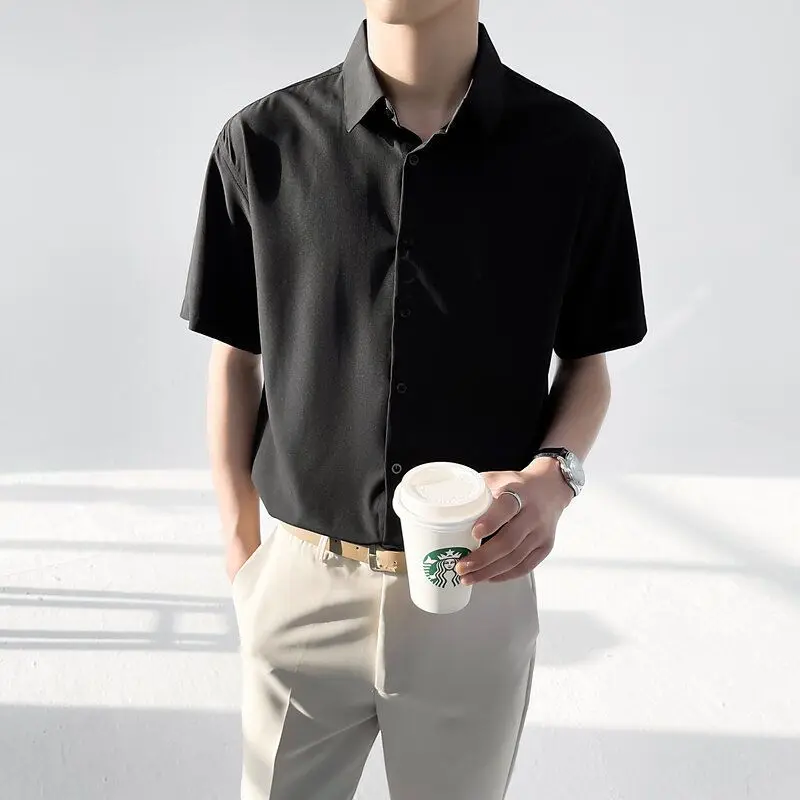Summer Men Short-sleeved Stretch Shirt Korean Style Slim Casual Breathable Cardigan