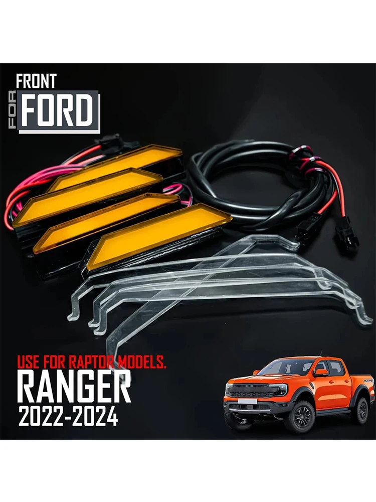 4 SZT. BURSZTYWISTE LED-OWE LAMPKI DO GRILLU PRZEDNIEGO DO FORDA RANGER RAPTOR NEXT GEN 2022 2023 2024 2025 P703 — 2