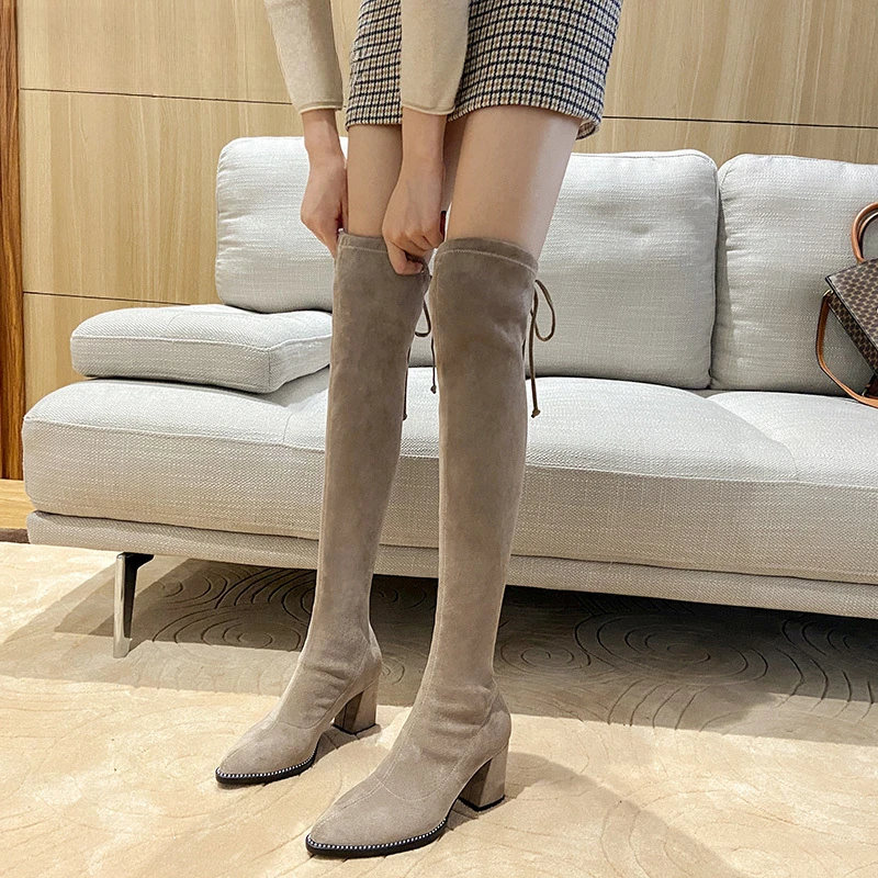 Women Stretch Sock Long Boots Fashion Slip On Over The Knee High Booties Designer High Heels Largas Booties