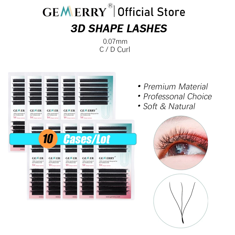 

GEMERRY 10pcs 3D W Shape Lashes Eyelash Extensions Premade Volume Fan Makeup Tool Natural Faux Mink Individual Eyelash Wholesale