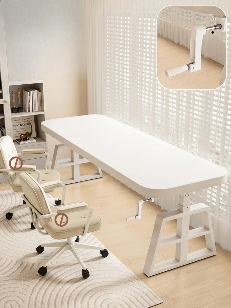 

Solid Wood Manual Computer Desk Cream White Bedroom Worktable Electric Writing Table for Household