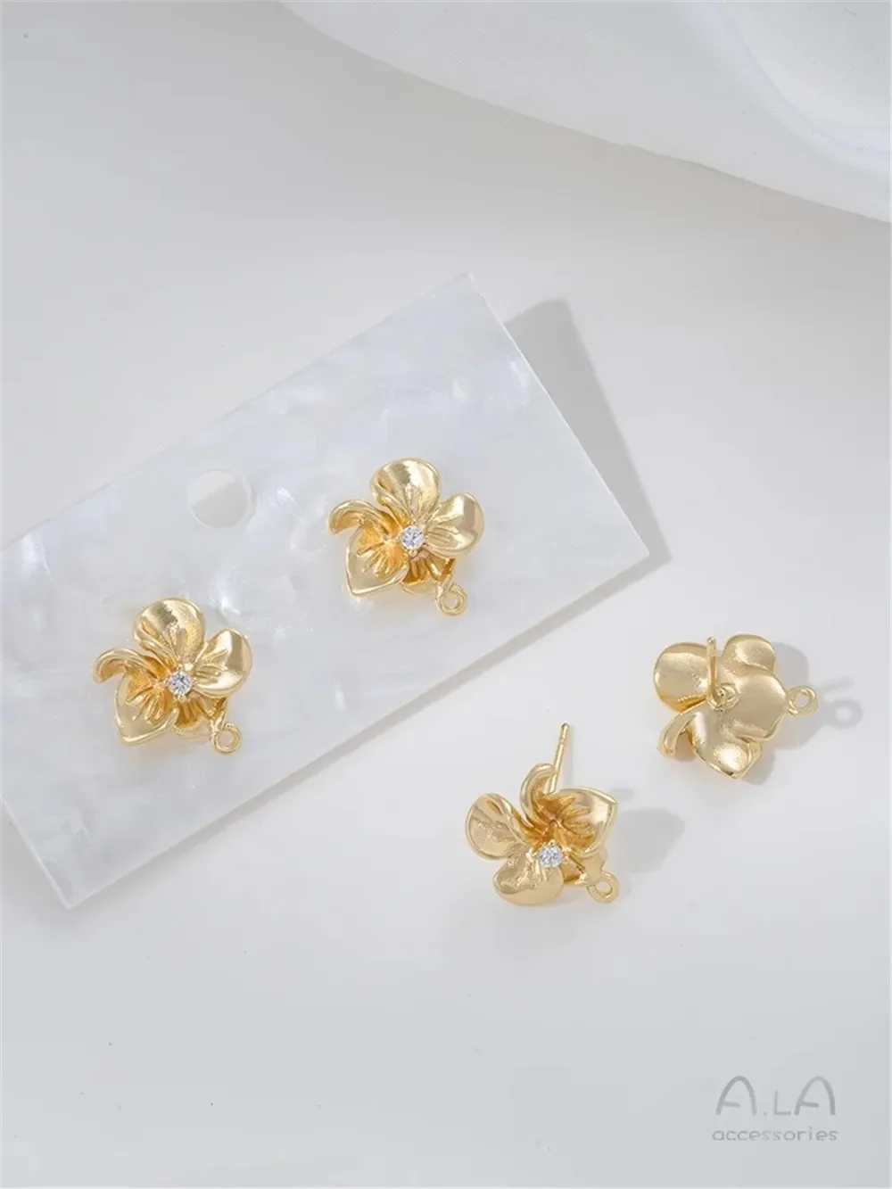 

14K Gold Fairy Peach Earrings with Hanging Flowers 925 Silver Diy Handmade Earrings Ear Jewelry Materials E379