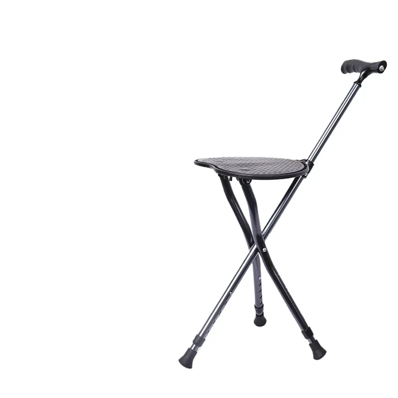 Crutch Stool Foldable and Portable with Chair Walking Stick Dual-Purpose Walking Stick Non-Slip Sitting Walking Aid