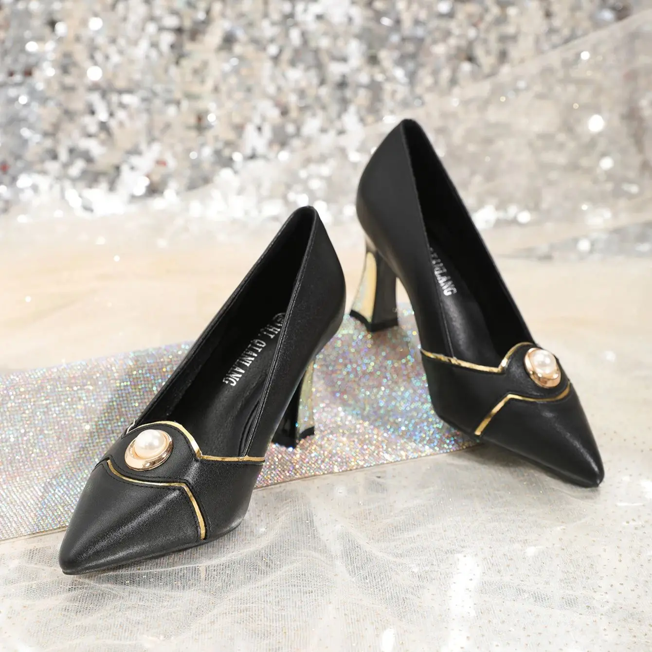 Pointed pearl fashion delicate shallow high-heeled shoes