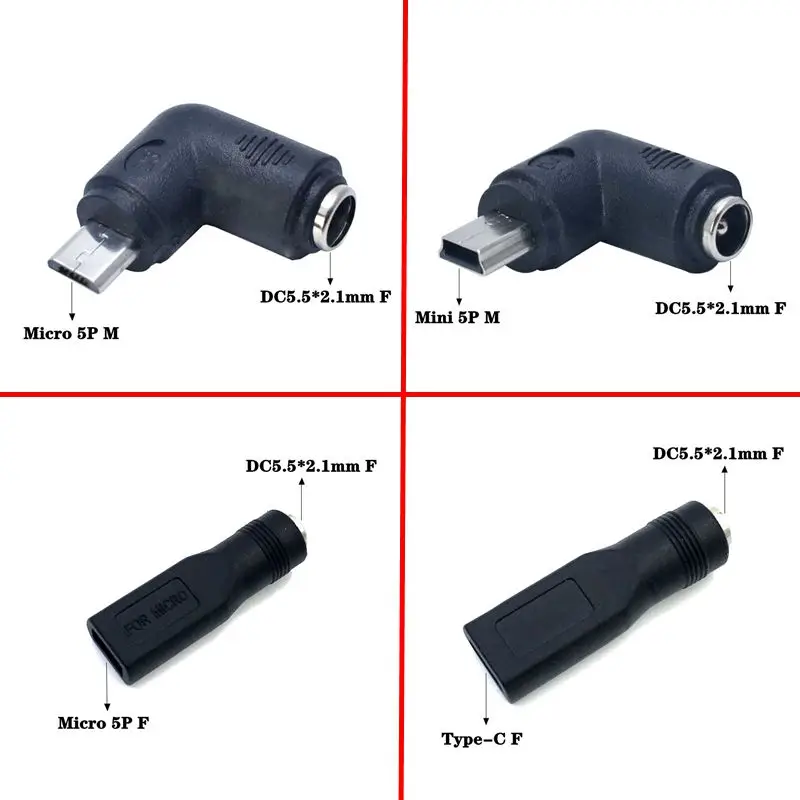 DC5.5 * 2.1mm Female to Micro USB/Mini USB/Type-C Male Female Adapter DC5521 Power Adapter 5V