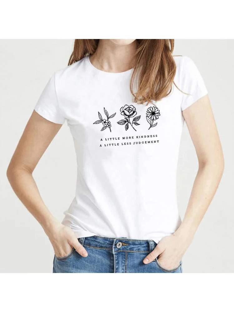 Camiseta de un poco más bondad, un poco menos judicio, camiseta de flores, camiseta de salvar plantas, camisetas para mujer, ropa de moda para mujer