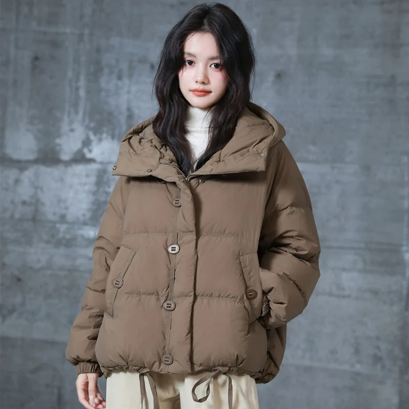 

Зимний теплый короткий пуховик с капюшоном, женский пуховик на белом утином пуху, теплая утепленная верхняя одежда Parker, женская однотонная пушистая куртка на молнии