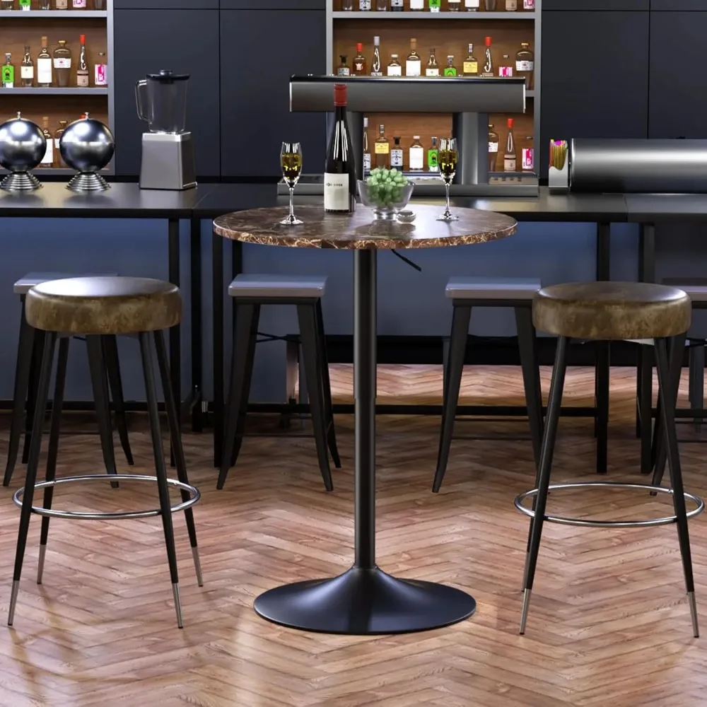 23.5 Inch Round Pub Table Cocktail Table, 27.5"- 36" Height-Adjustable, Bar Table High Top Table with Metal Pole and Base