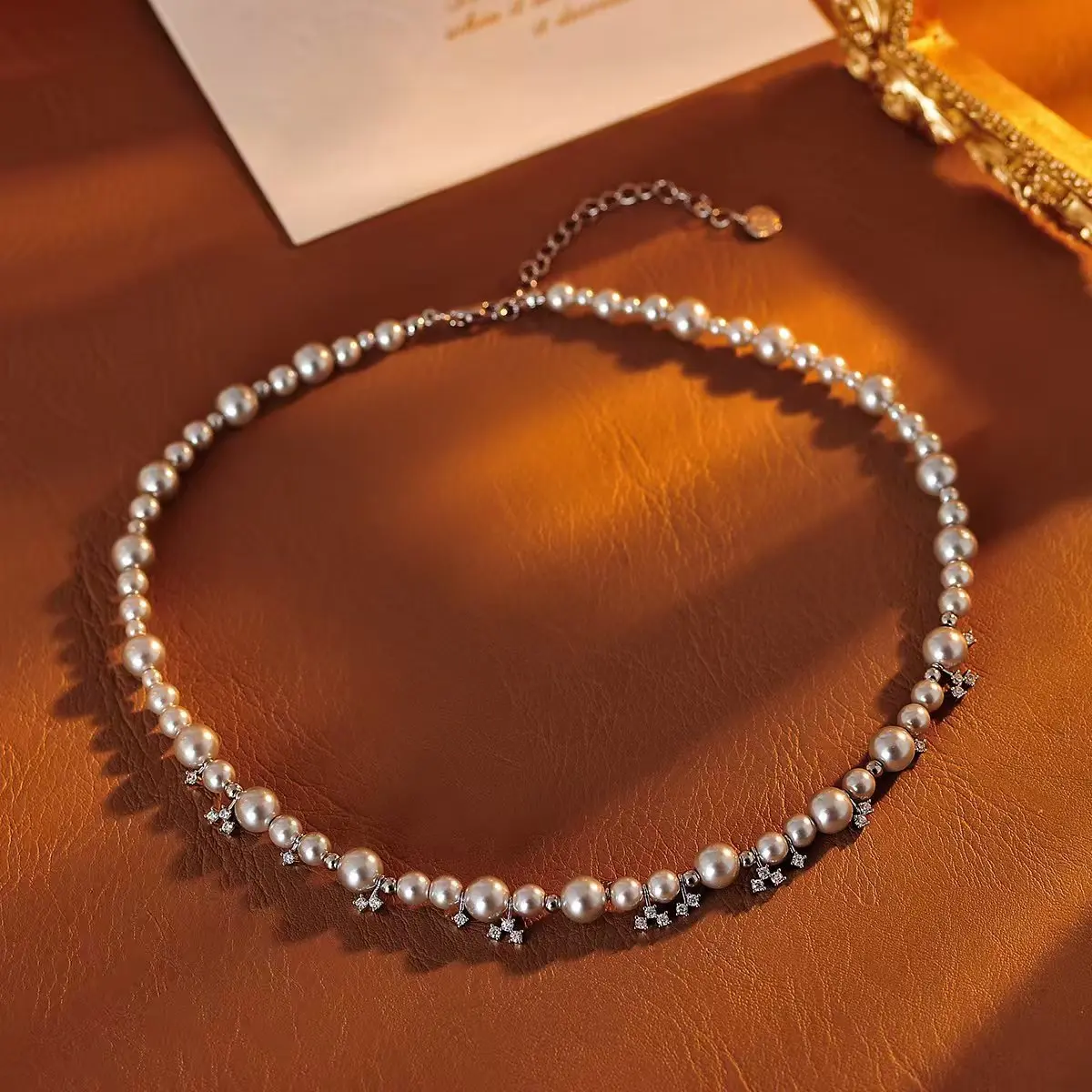 

Women's Bubble Nebula Necklace with Light Grey Pearl Collarbone Chain Luxury Pearl Jewelry for Ladies