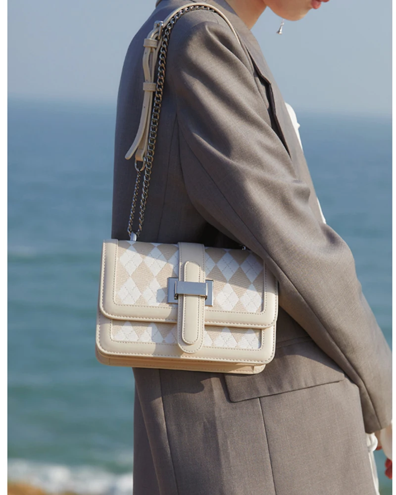 

Dropshipping women's small square chain bag canvas stitching shoulder bag