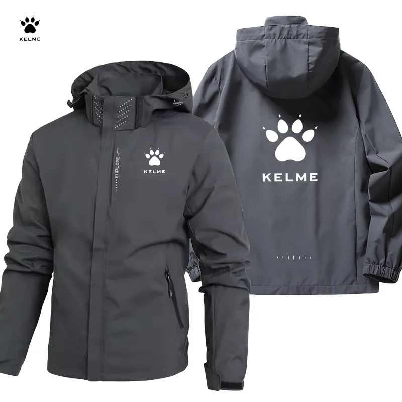 KELME LOGO Sporty Windbreaker Men's Spring-Autumn Windproof And Water-Resistant Hooded Jacket For Running, Outdoor Training Coat