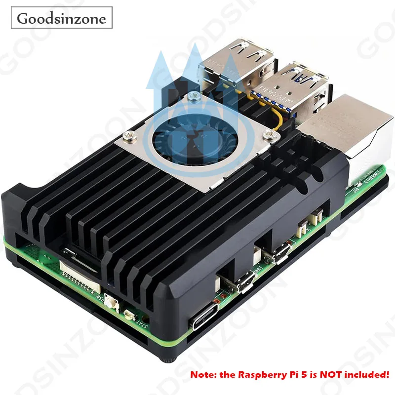 Raspberry Pi 5 Aluminum Cooling Case with Fan Set - Smart Temperature-Controlled Fan & Heatsink Kit for Max Performance