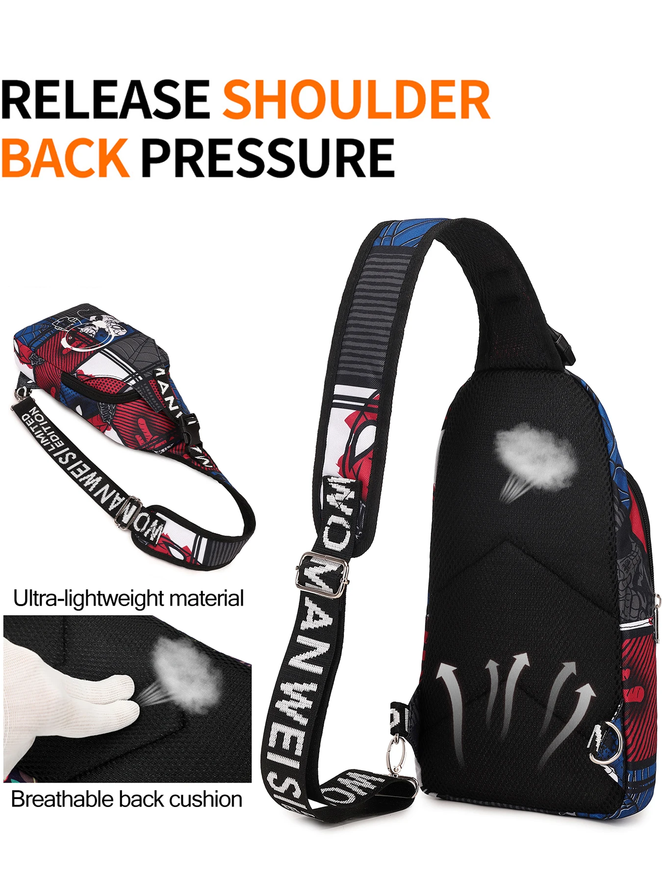 Men\'s Fashion Printed Chest Bag Casual Sports Bag Running Shoulder Crossbody Bag Cell Phone Bag Lightweight