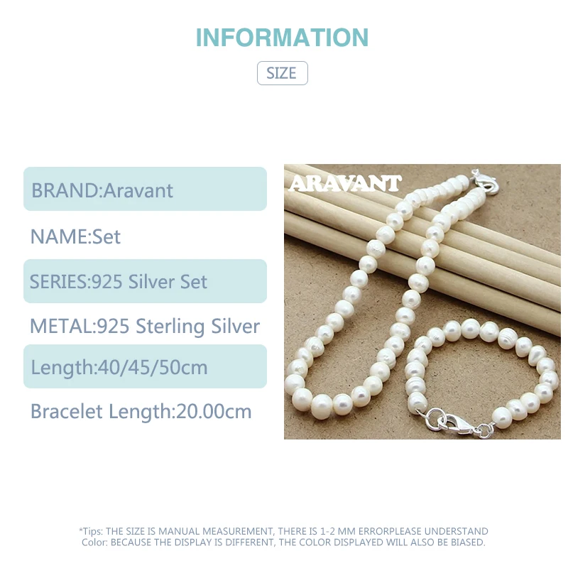 Aravant Fashion Simulated Pearl Jewelry Sets Silver 925 Women White Pearl Necklace Bracelet