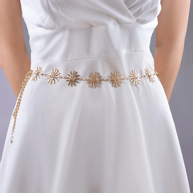 خمر يبتسم الشمس حزام قابل للضبط المعادن البطن الخصر سلسلة للنساء الفتيات الهيب هوب فستان حزام الجسم سلسلة الهدايا #5