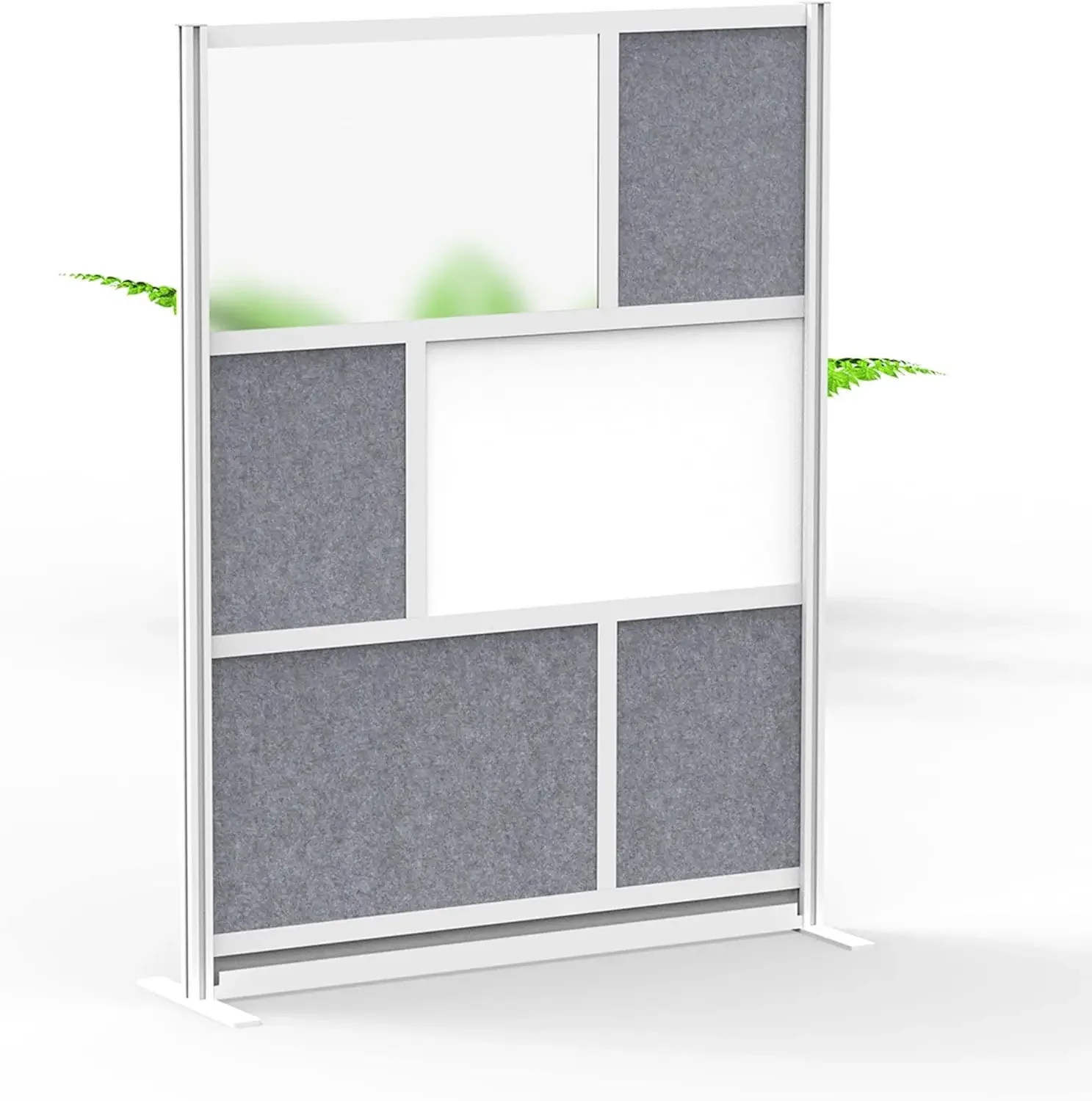 Expandable Partition Room Divider with Rearrangeable Frosted Acrylic, Sound Absorbent and Whiteboard Panels (Silver Frame)