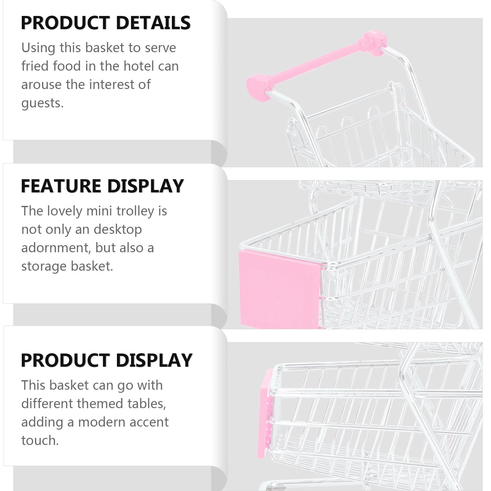 

Mini Trolley Food Basket Supermarket Handcart Fried Snack Decoration Metal Desk Kitchen