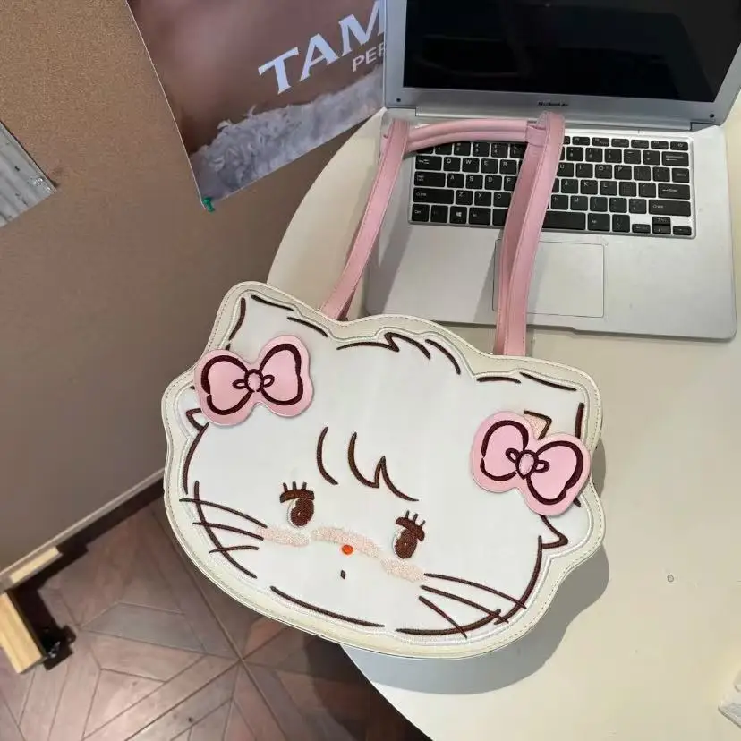 

Сумка на плечо с мультяшным Mikko Mousse, кавайная сумка-тоут с вышивкой и мусом, большая вместительная сумка для покупок, сумка через плечо для девочек и женщин