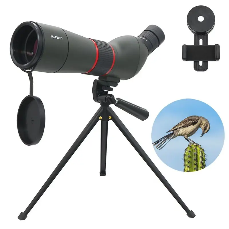 16-48×65 Zoom Spotting Scope Optical Telescope Monocular BAK4 FMC Waterproof Phone Clip Tripod Bird Watching Photography Outdoor