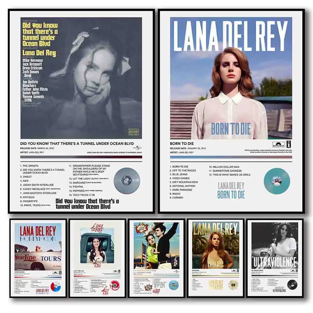 2023 Pop Music Album Lizzy Grant Lana Del Rey Poster Aesthetic  Born To Die Rapper Hip Hop Canvas Wall Art Mural Room Decor Gift