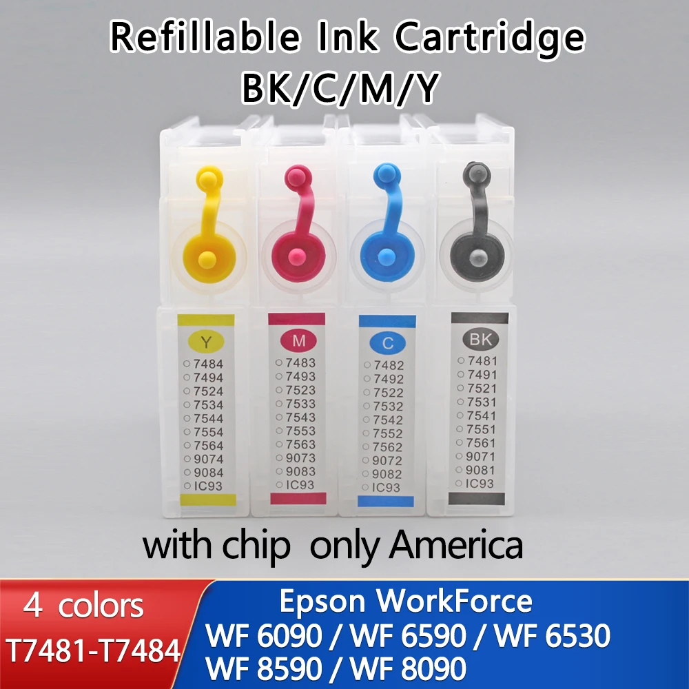 America 748 XL T748 T748XL 748XL Refill Ink Cartridge with Chip for Epson Workforce Pro WF-6530 WF-6590 WF-8090 WF-8590 WF-6090