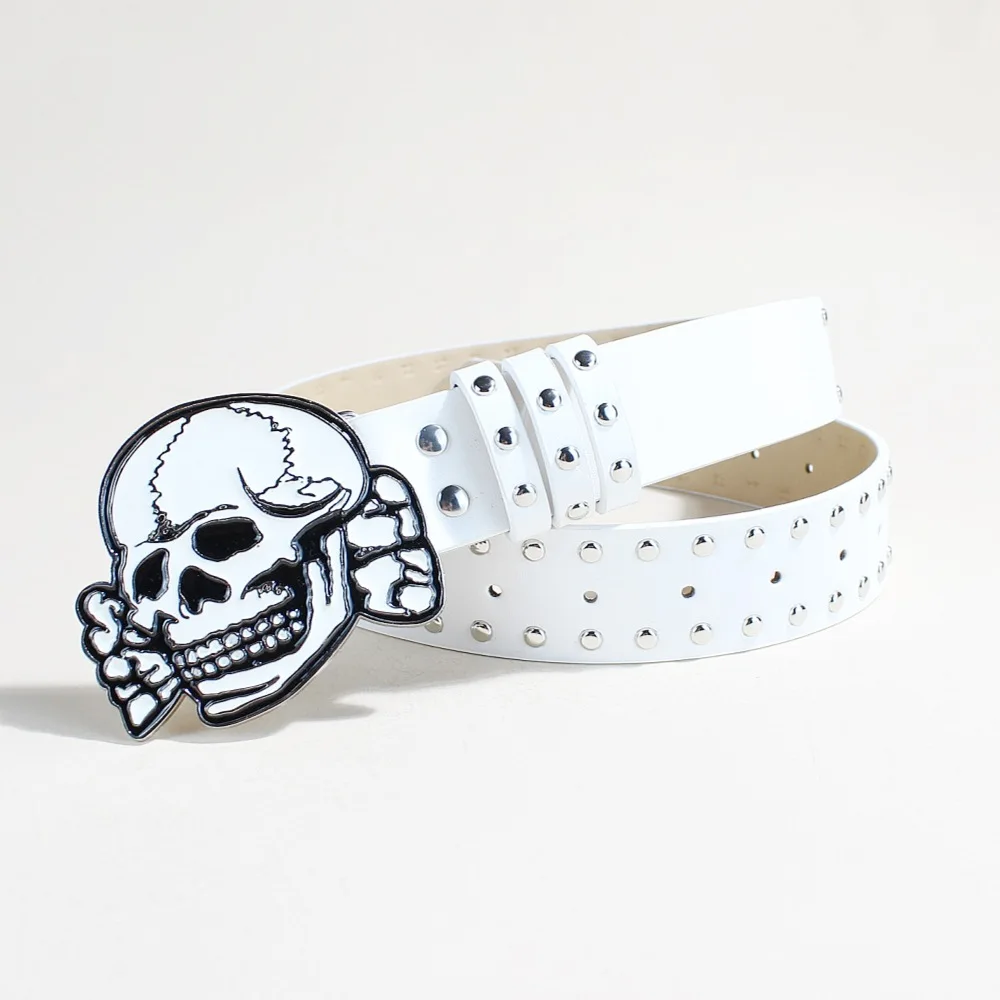 Gothic Y2K Frauen Männer Gürtel Goth Damen Cowboy Hip Hop Punk Niet Skelett Druck Taille Gürtel Jeans Bund
