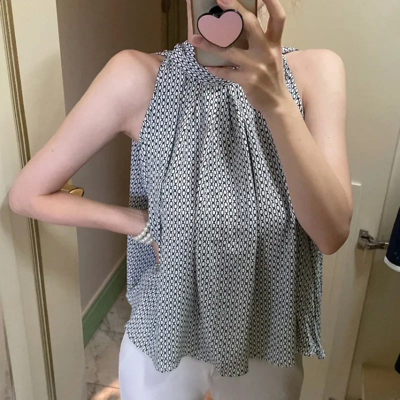 Gagarich Korean Chic Strap Vest Design Sense Niche Summer New French Light Luxury Temperament Sleeveless Chiffon Top Women