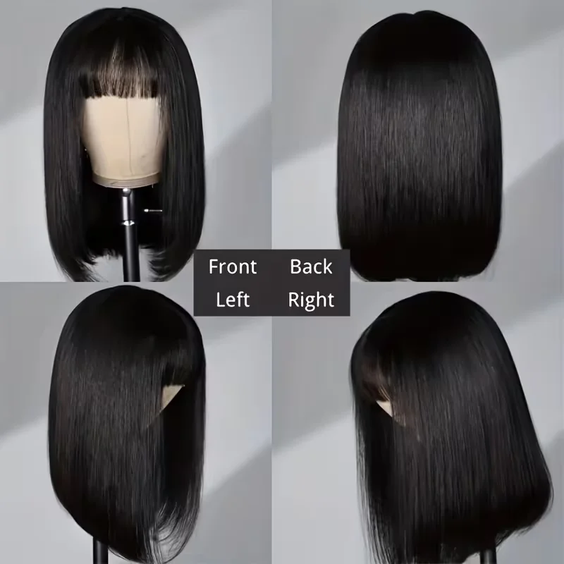 Straight Human Hair Bob Wigs With Bang Full Machine Made Wigs 3x1 Middle