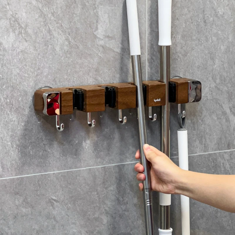 Mop holder for medieval bathroom, suction cup wall hanging, no punching adhesive hook, multi-functional broom mop clip