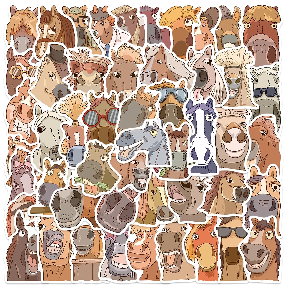 

50PCS Horse Animal Expression Decals for Equestrian Fans Adults Trendy Vinyl Stickers for Water Bottle Laptop Luggage Guitar