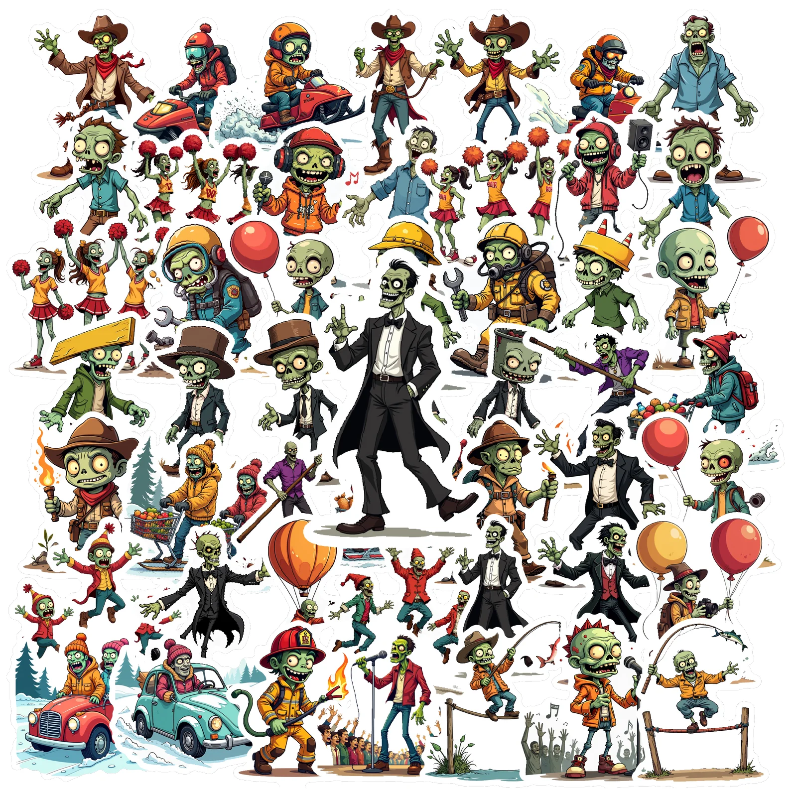 

50 шт., наклейки с изображением зомби на Хэллоуин, забавные наклейки для рыбалки, приключений, бутылки с водой, ноутбука, скрапбукинга, ПВХ, каваи, мультяшные граффити, наклейки