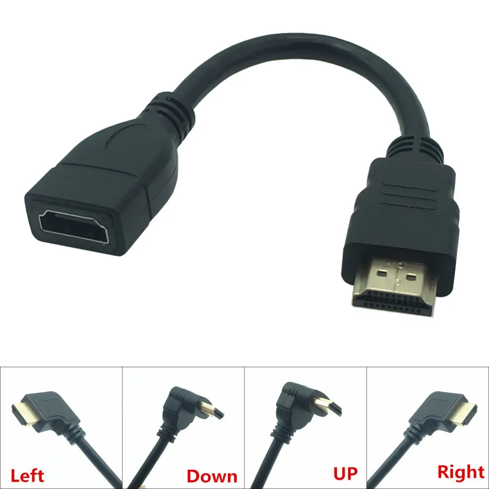 Cable HDMIMale 90 Degree Right Left UP Down Angle to HD Adapter Male to HDTV AF Extension Cord 15cm