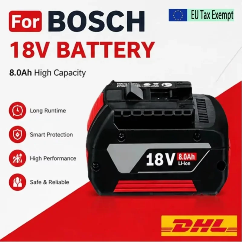 Für den Original Bosch 18V 8.0Ah Schnellladungs-Lithium-Akku, Bosch Werkzeugakku-Ersatz, geeignet für Bosch GSA 18 V-Li, GST 18 V-Li, GWS 18 V-Li Elektrowerkzeug-Handbohrer-Akku.
