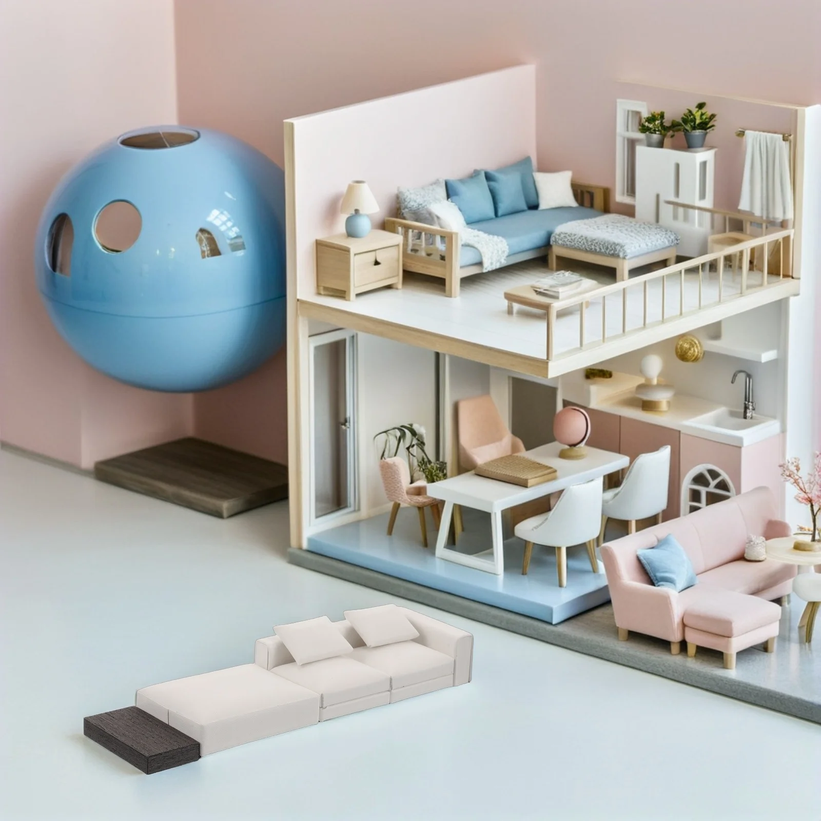 Mini Sofa Set 1:20 Scale Dollhouse Furniture Accessories Miniature Living Room Couch For Kids Pretend House Decoration