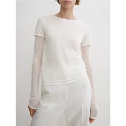 TT @ LUXURY-Women's Breathable Round Neck Long Sleeve Top, False Two Knitted Pullovers, Slimming T-shirt, Autumn, Winter 2024