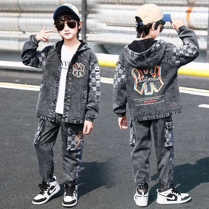 Boys Coat +Pants Kids Suits 2PCS/Set Cotton 2024 Cool Jean Spring Autumn Cotton Tracksuits Sport Christmas Gift Children Clothin