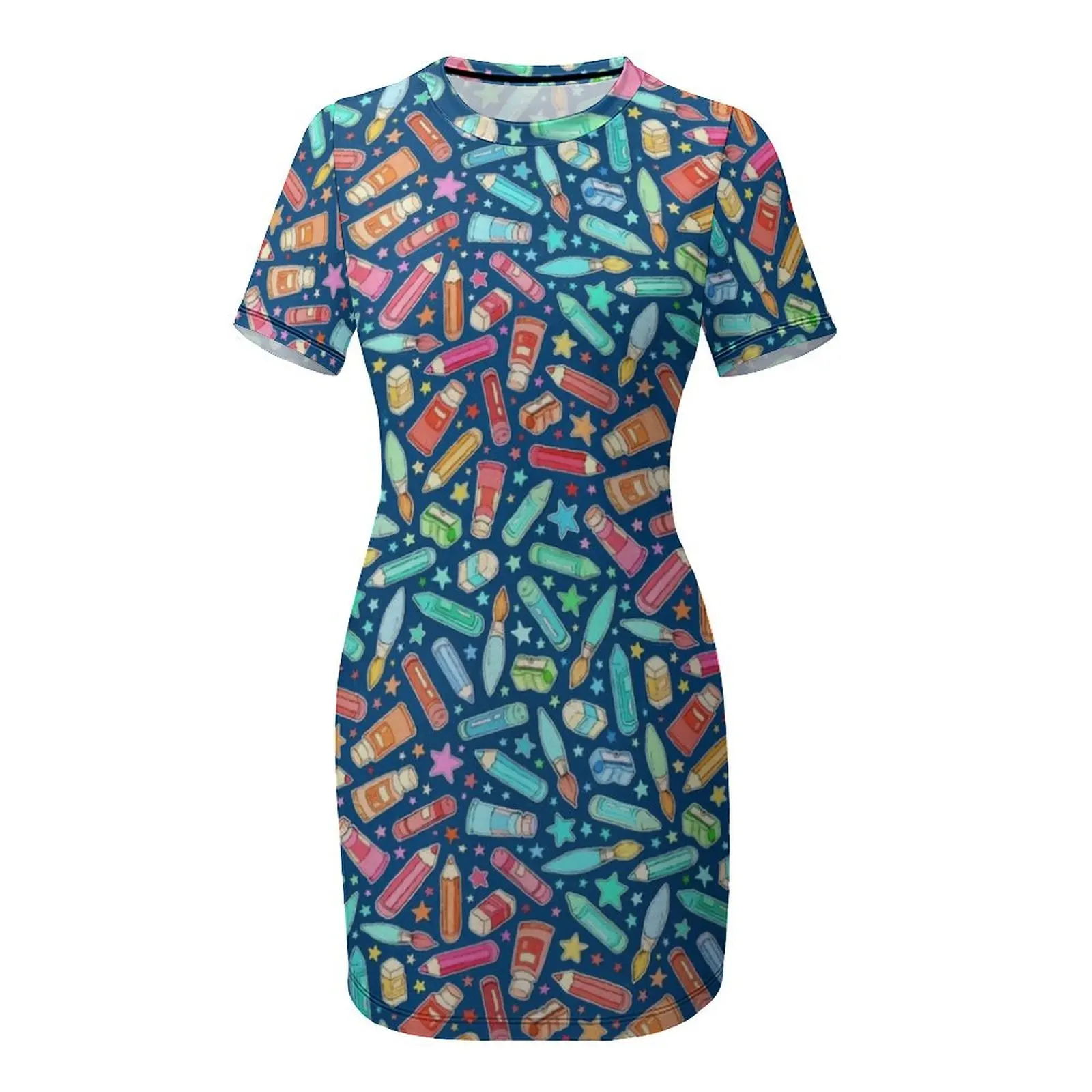 Rainbow Stationary and Art Supplies - Dark Blue Short Sleeved Dress Dresses for wedding party long dress women Dress image 4