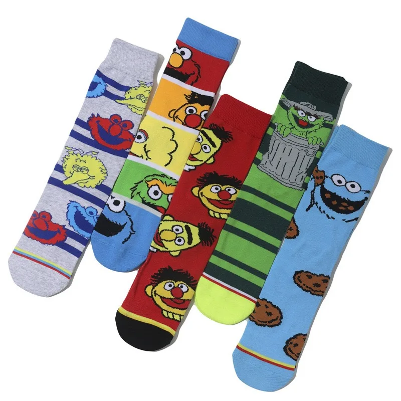 Anime Street Socks Red Elmo Blue Cookie Guy Yellow Big Bird Cosplay Cotton Personality Socks Trend Stockings Knitting Socks Xmas