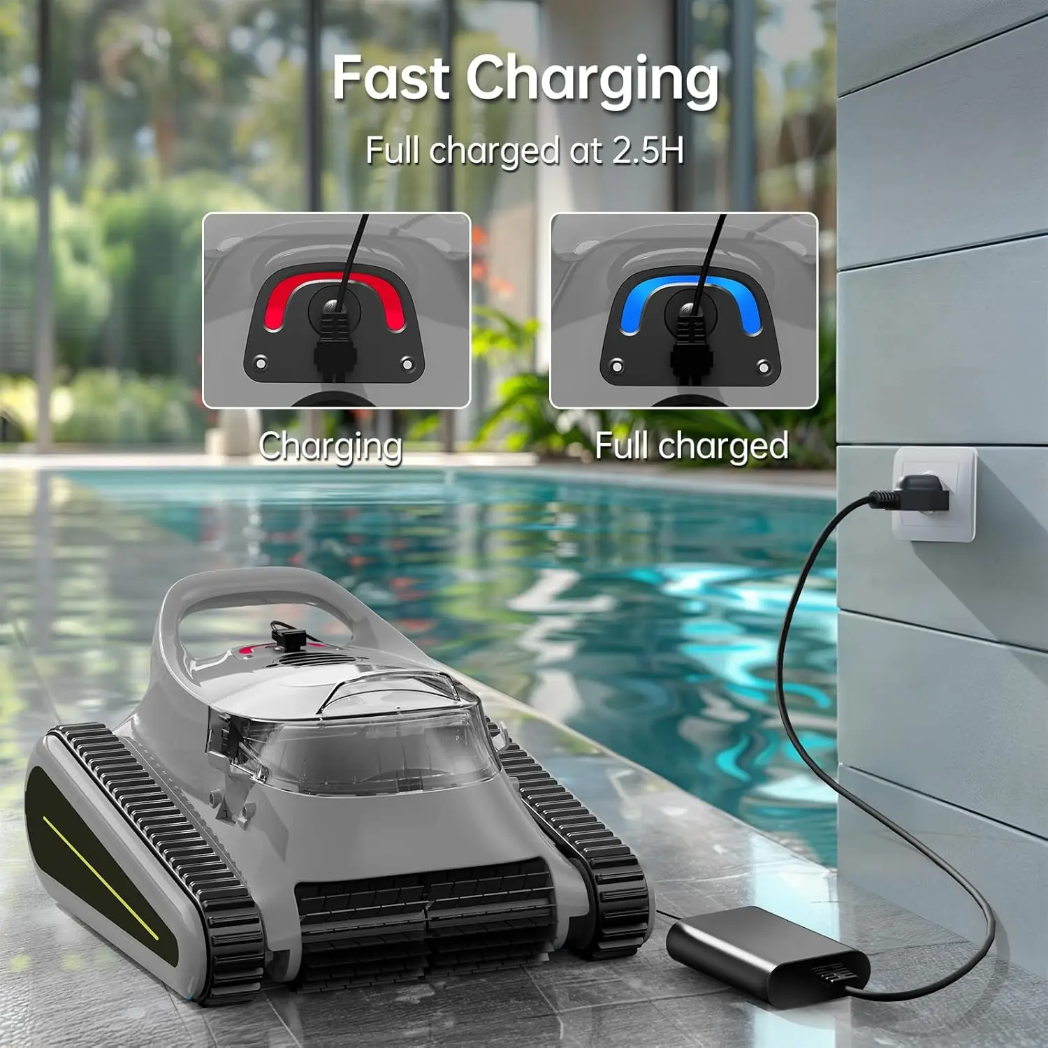 Pool Wall Floor Waterline Cleaning 180W Powerful Suction Last 150 Mins Automatic Swimming Pool Robot