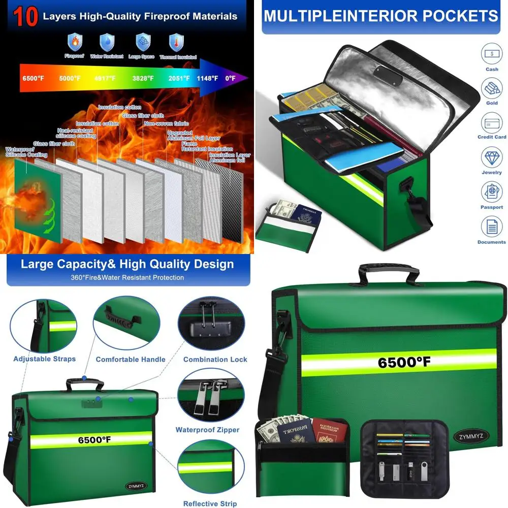 

Большой 6500 ° Органайзер для документов с замком, 10-слойный, изолированный и водонепроницаемый, со съемными разделителями, портативное безопасное хранилище для импортных документов