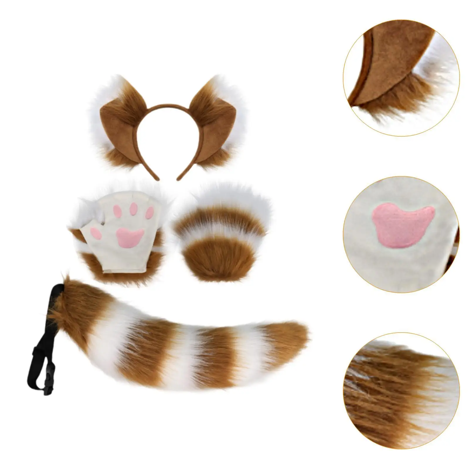 Animal Ears and Tail Set Cartoon Animal Costume Headdress Paw Gloves for Masquerade Themed Parties Carnival Holiday Pretend Play