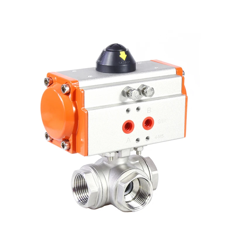 

2-1/2" Pneumatic Ball Valve Three-Way T/L type Stainless Steel Female Thread Double Acting Pneumatic quick cut-off ball valves