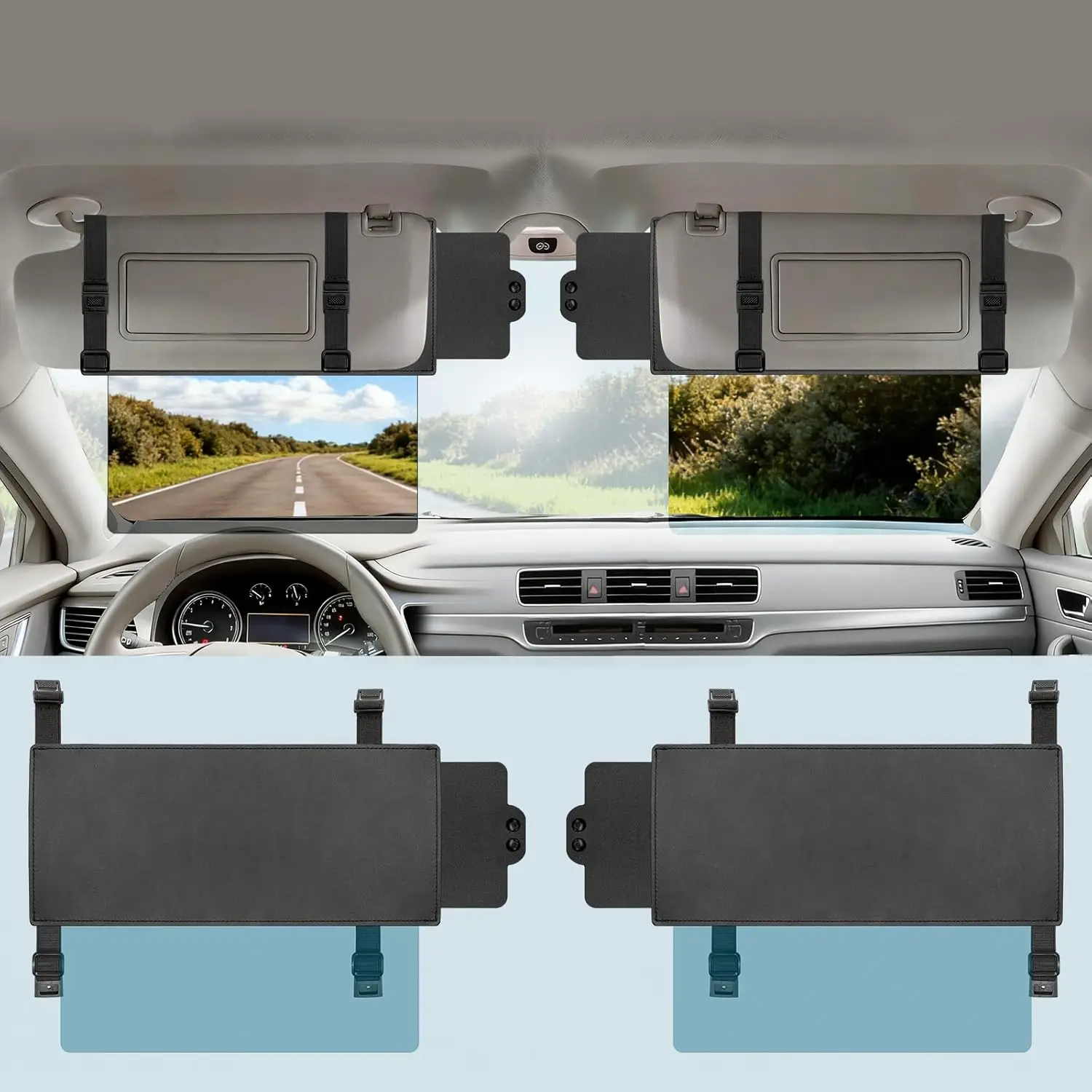 

Поляризационный солнцезащитный козырек-удлинитель с защитой UV400, антибликовыми линзами из поликарбоната и боковыми затенениями для безопасного вождения (для водителя и пассажира)