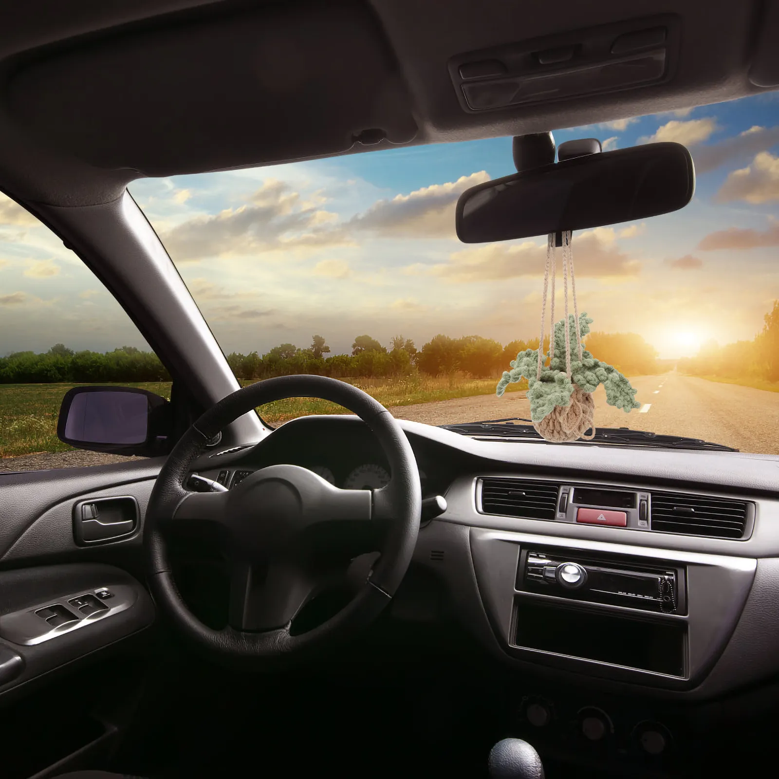 

2 шт. милые вязаные крючком подвески-растения для автомобильных зеркал, декоративные корзинки, искусственные украшения для зеркал заднего вида