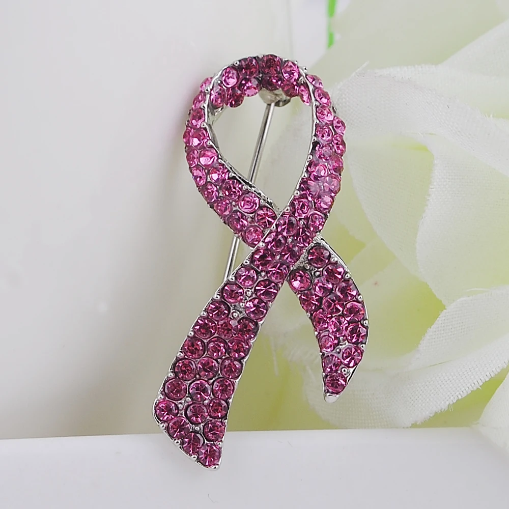 Broche en ruban rose pour femmes, zircone cubique, bijoux de mode pour la sensibilisation au SIDA, cadeau en gros, épingle tendance