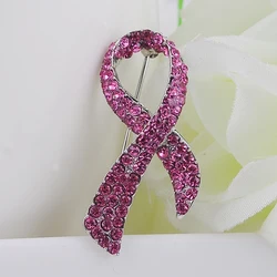 Pink Ribbon Brooch for Women Cubic Zirconia AIDS Awareness Fashion Jewelry Gift Wholesale Hot Pin
