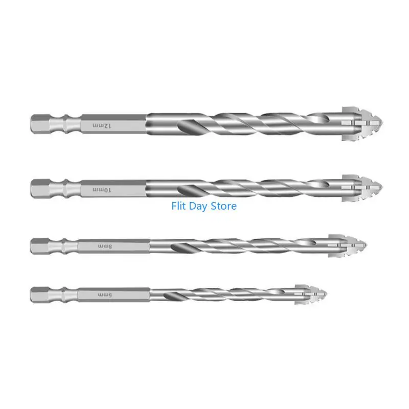 F92C 4PCS excentrische twist -boorbits met vier fluitzaag voor hout tegelsmarmeren